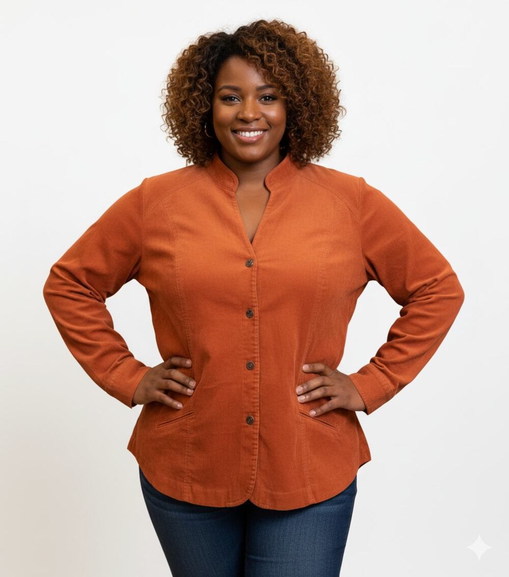 Vintage CJ Banks Woman 4x Burnt Orange Pumpkin Corduroy Button Front Blouse Top